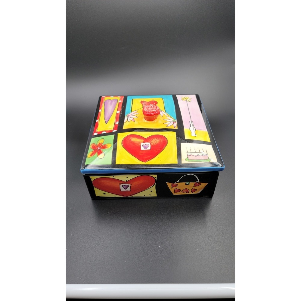 NAYLOR DESIGNS HANDPAINTED HENRIKSEN IMPORTS TRINKET CANDY BOX RARE HEARTS